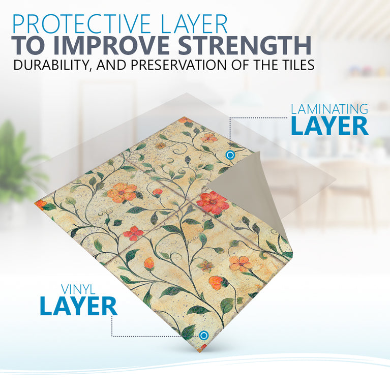 Flower Earth Color Design Tile Stickers Easy To Install Model - R122