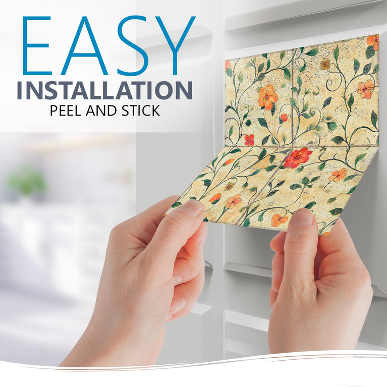 Flower Earth Color Design Tile Stickers Easy To Install Model - R122