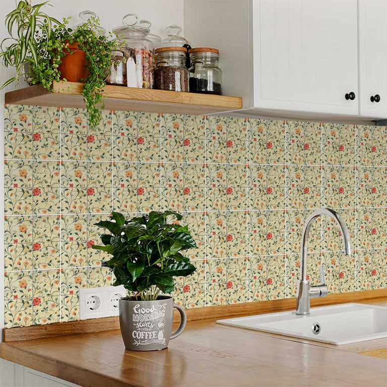 Flower Earth Color Design Tile Stickers Easy To Install Model - R122