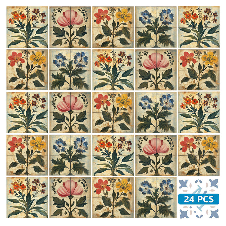 Floral Sand Earth Color Multi Design Tile Stickers Wallpaper Decal Model - R124