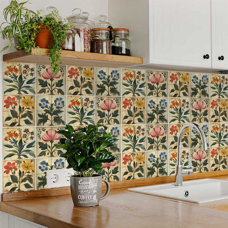 Floral Sand Earth Color Multi Design Tile Stickers Wallpaper Decal Model - R124