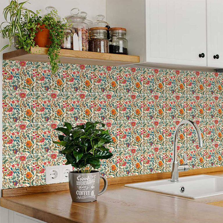 Flowers Colorful Blooming Tile Stickers Wallpaper Decal Model - R128