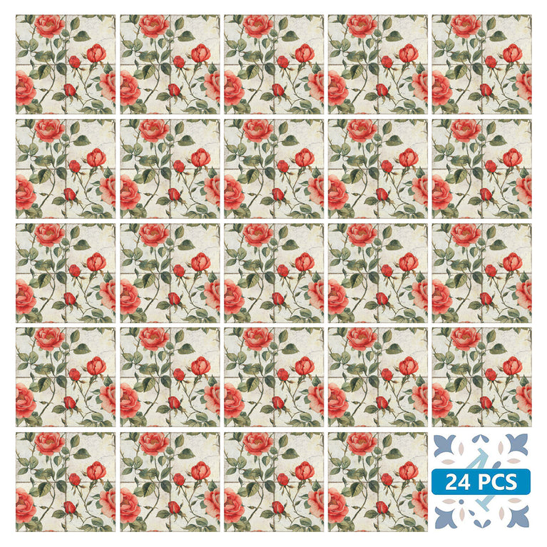 Vintage Retro Floral Roses Design Tile Stickers Wallpaper Decal Model - R129