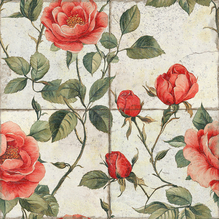 Vintage Retro Floral Roses Design Tile Stickers Wallpaper Decal Model - R129