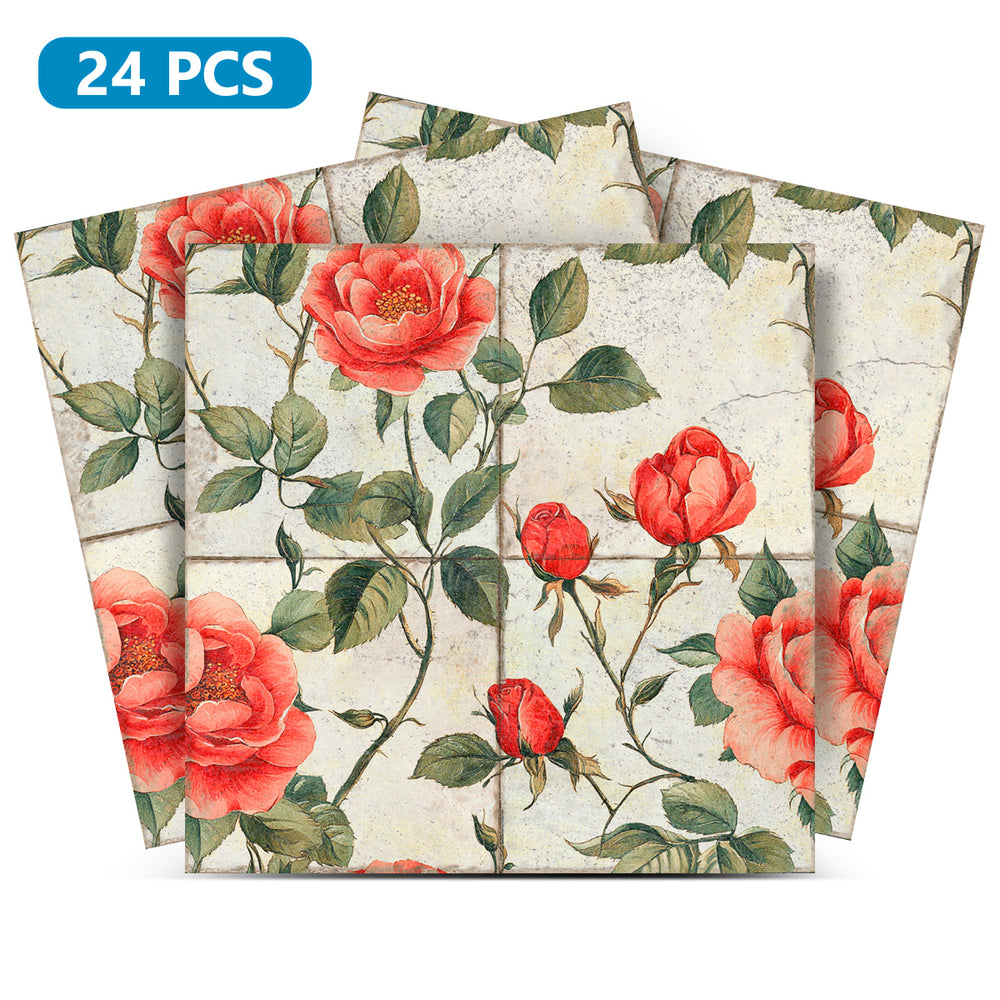 Vintage Retro Floral Roses Design Tile Stickers Wallpaper Decal Model - R129