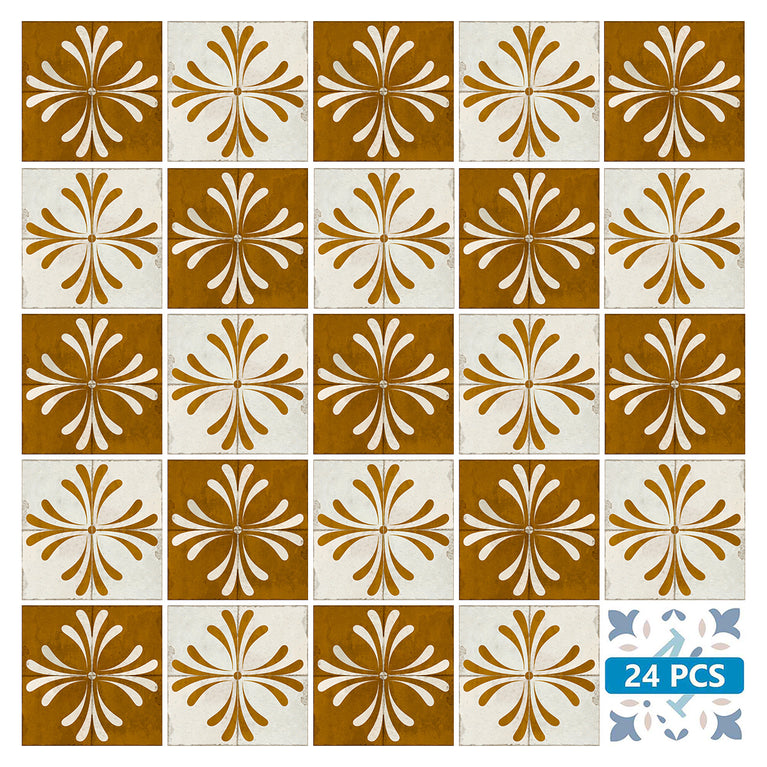 Brown Gold Vintage Flower Design Tile Stickers Model - R1413