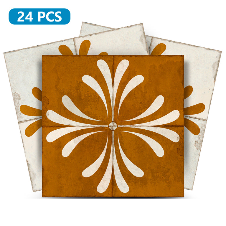 Brown Gold Vintage Flower Design Tile Stickers Model - R1413