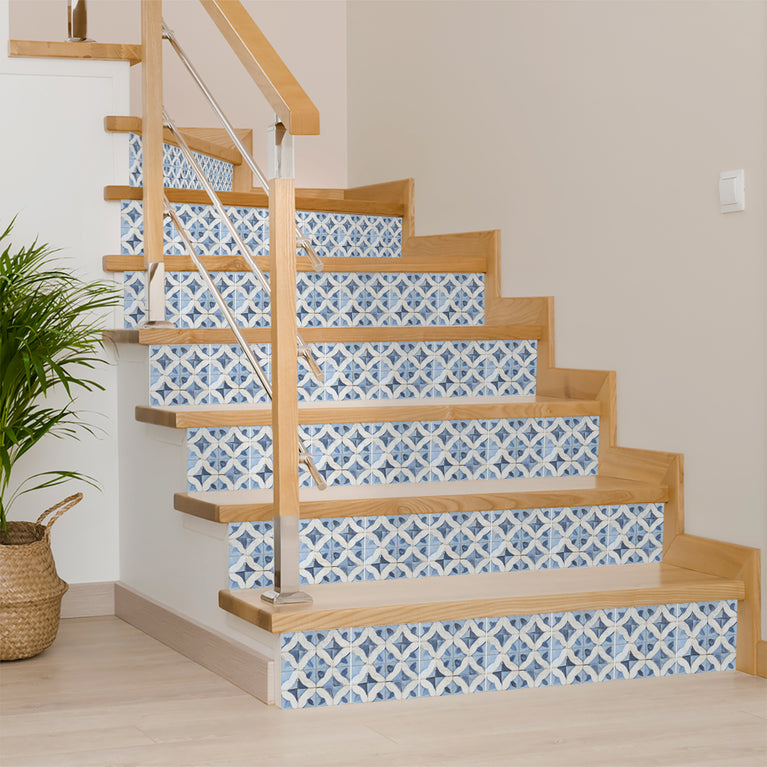Blue pattern Tile Self-adhesive tiles Peel and stick stair treads Vintage Peel and stick tile, Kitchen Trends Vintage Decor Model - R147