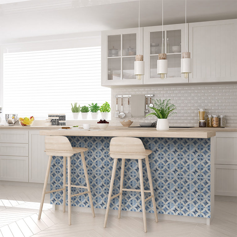 Blue pattern Tile Self-adhesive tiles Peel and stick stair treads Vintage Peel and stick tile, Kitchen Trends Vintage Decor Model - R147