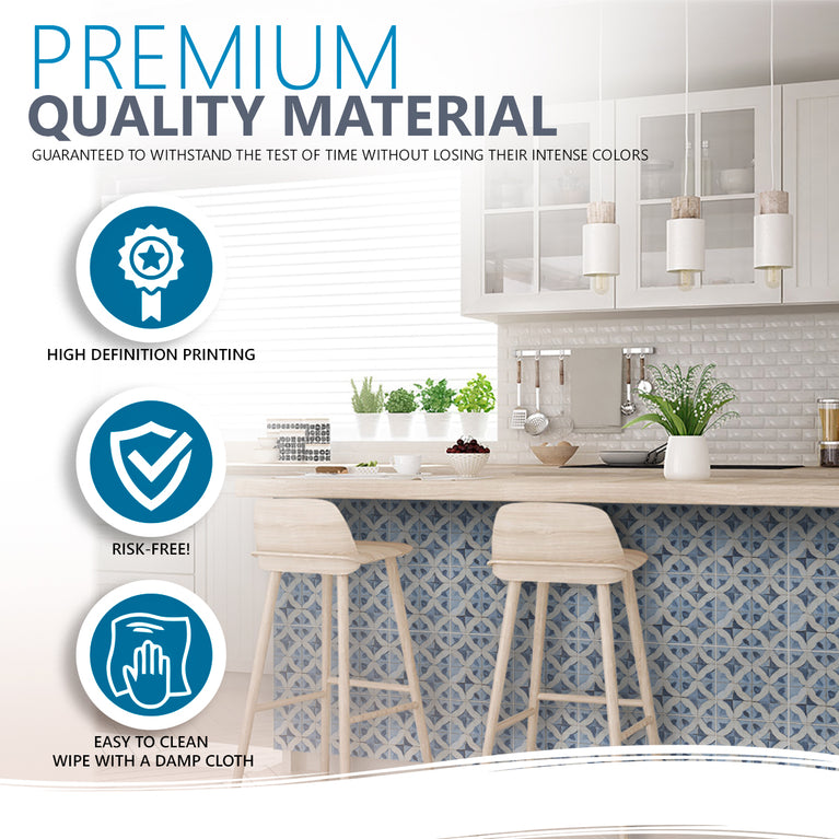 Blue pattern Tile Self-adhesive tiles Peel and stick stair treads Vintage Peel and stick tile, Kitchen Trends Vintage Decor Model - R147