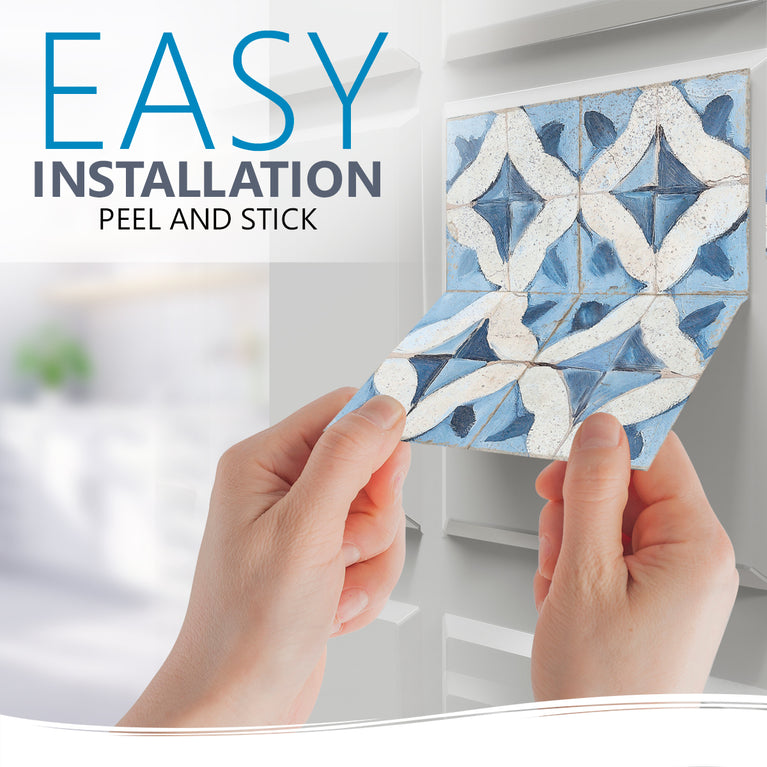 Blue pattern Tile Self-adhesive tiles Peel and stick stair treads Vintage Peel and stick tile, Kitchen Trends Vintage Decor Model - R147