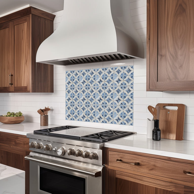 Blue pattern Tile Self-adhesive tiles Peel and stick stair treads Vintage Peel and stick tile, Kitchen Trends Vintage Decor Model - R147