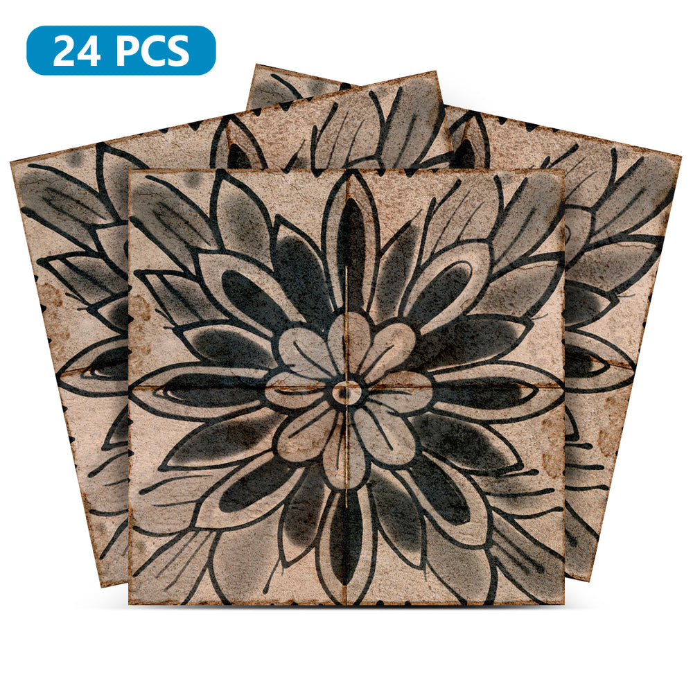 Floral Vintage Retro Brown Design Tile Stickers Decorative DIY Home Tiles Model - R150