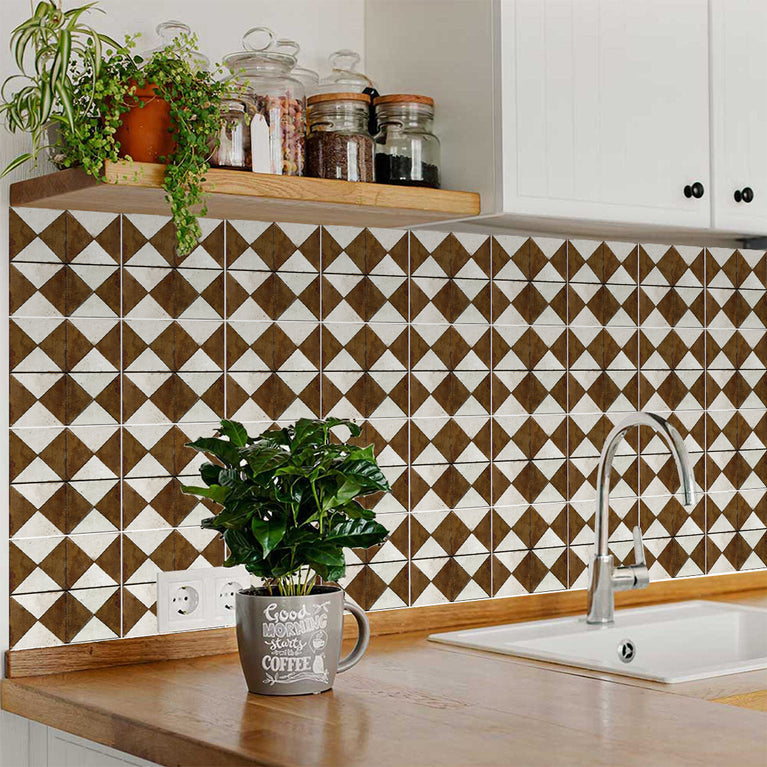 Rustic brown tile ideas for warm Tile Self-adhesive tiles Peel and stick stair treads Vintage tile Kitchen Trends brown tile backsplash Model -R152