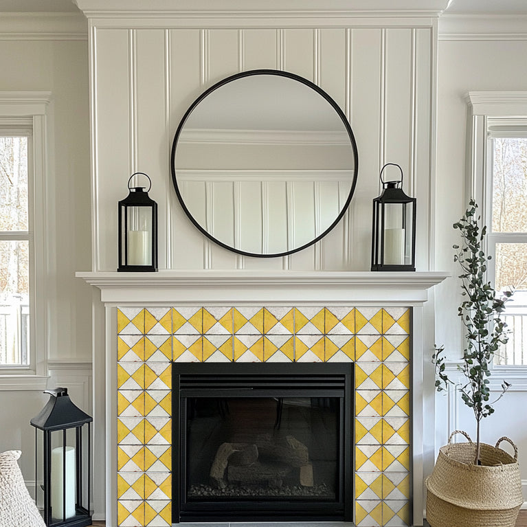 Yellow triangular pattern Tile Self-adhesive tiles Peel and stick stair treads Vintage tile, Kitchen Trends Vintage Decor Model -R160