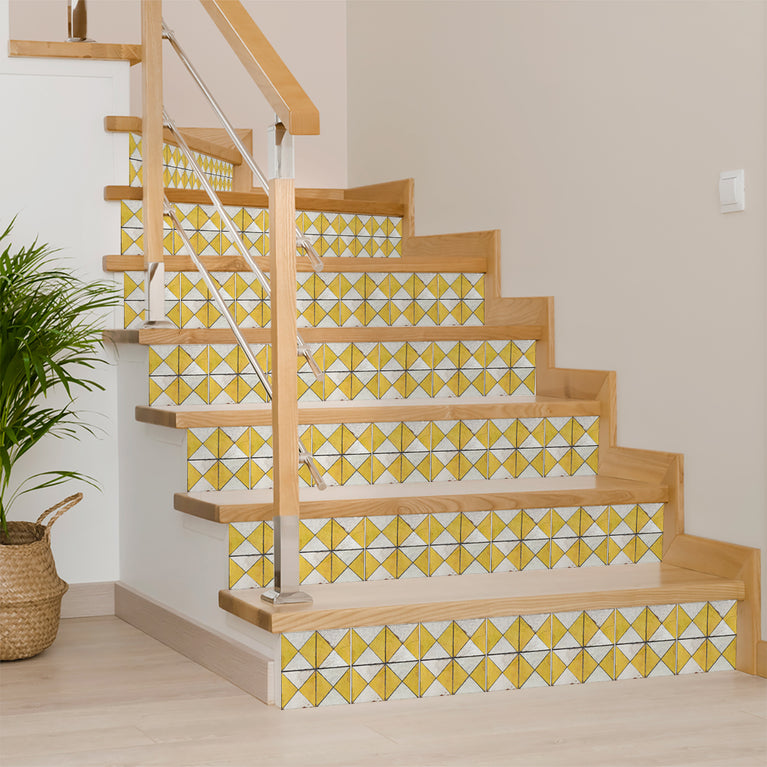 Yellow triangular pattern Tile Self-adhesive tiles Peel and stick stair treads Vintage tile, Kitchen Trends Vintage Decor Model -R160