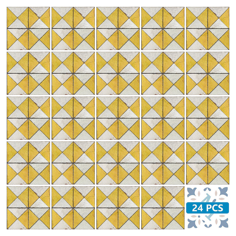 Yellow triangular pattern Tile Self-adhesive tiles Peel and stick stair treads Vintage tile, Kitchen Trends Vintage Decor Model -R160