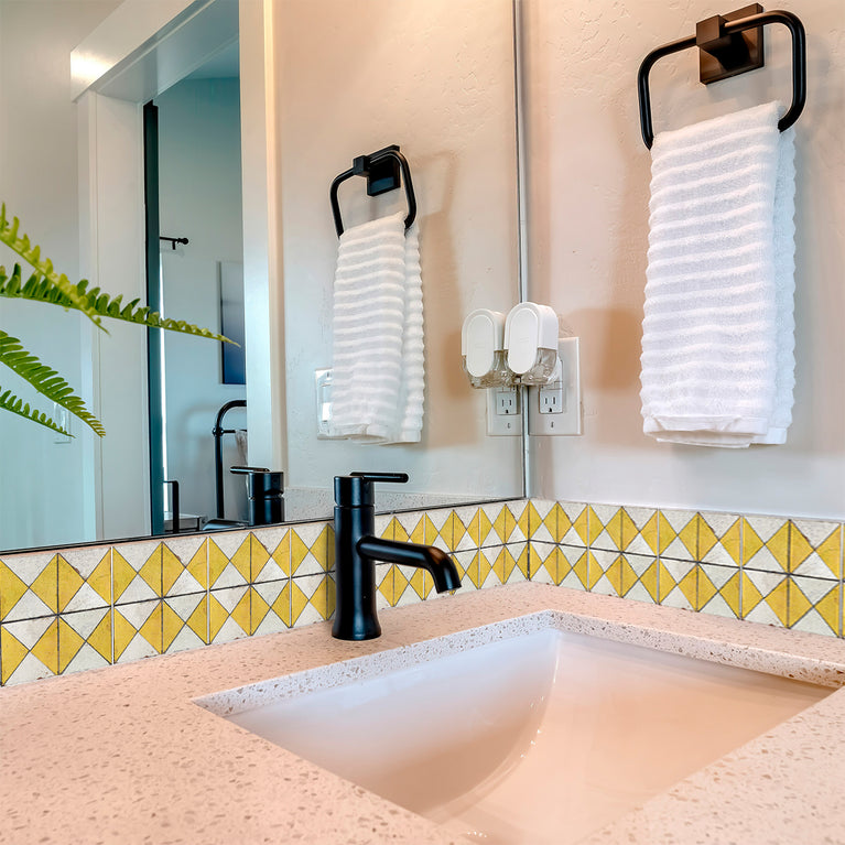 Yellow triangular pattern Tile Self-adhesive tiles Peel and stick stair treads Vintage tile, Kitchen Trends Vintage Decor Model -R160