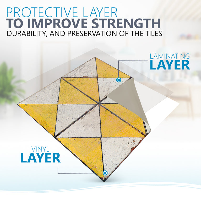 Yellow triangular pattern Tile Self-adhesive tiles Peel and stick stair treads Vintage tile, Kitchen Trends Vintage Decor Model -R160