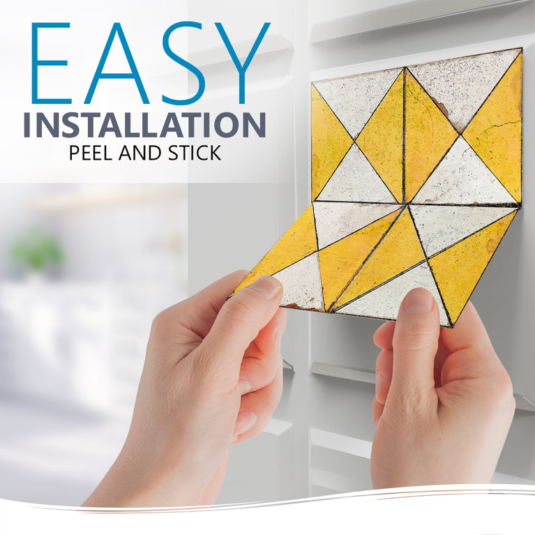 Yellow triangular pattern Tile Self-adhesive tiles Peel and stick stair treads Vintage tile, Kitchen Trends Vintage Decor Model -R160