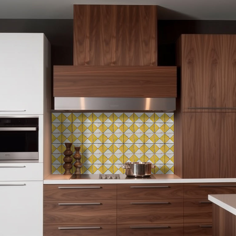 Yellow triangular pattern Tile Self-adhesive tiles Peel and stick stair treads Vintage tile, Kitchen Trends Vintage Decor Model -R160