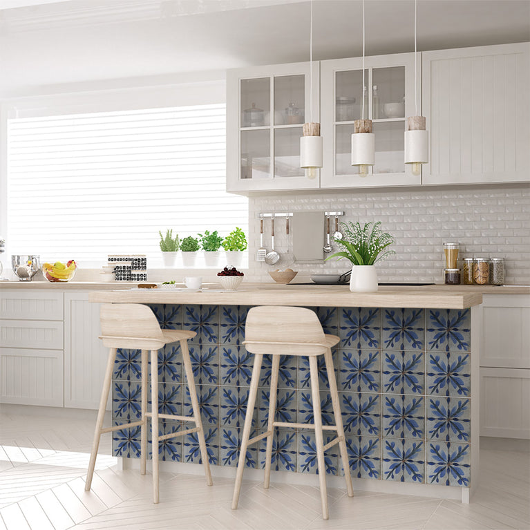 Blue Flower triangular pattern Tile Self-adhesive tiles Peel and stick stair treads Vintage tile Kitchen Trends Vintage Decor Model R162