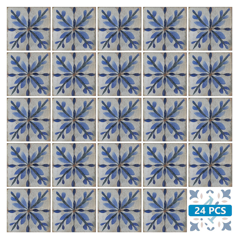 Blue Flower triangular pattern Tile Self-adhesive tiles Peel and stick stair treads Vintage tile Kitchen Trends Vintage Decor Model R162