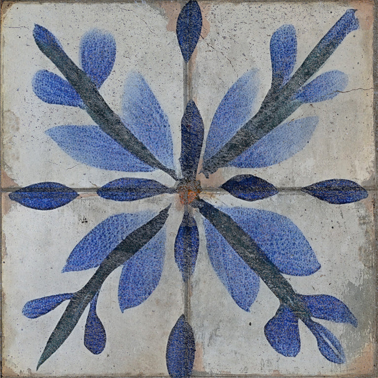 Blue Flower triangular pattern Tile Self-adhesive tiles Peel and stick stair treads Vintage tile Kitchen Trends Vintage Decor Model R162