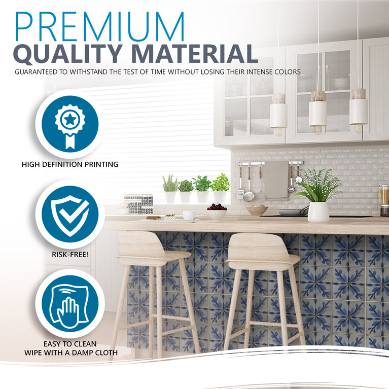 Blue Flower triangular pattern Tile Self-adhesive tiles Peel and stick stair treads Vintage tile Kitchen Trends Vintage Decor Model R162