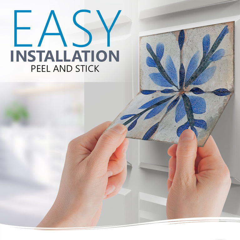 Blue Flower triangular pattern Tile Self-adhesive tiles Peel and stick stair treads Vintage tile Kitchen Trends Vintage Decor Model R162
