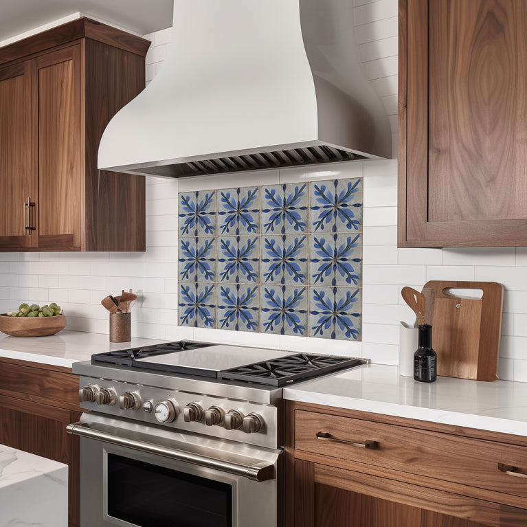 Blue Flower triangular pattern Tile Self-adhesive tiles Peel and stick stair treads Vintage tile Kitchen Trends Vintage Decor Model R162