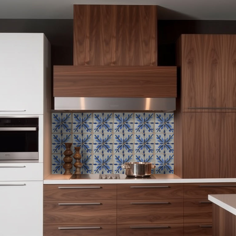 Blue Flower triangular pattern Tile Self-adhesive tiles Peel and stick stair treads Vintage tile Kitchen Trends Vintage Decor Model R162