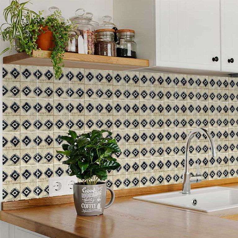 Beige Black Rhombus Rustic Tile Stickers Transform Your Kitchen With DIY Peel And Stick Backsplash- The Classic Look Bring Back Retro Model - R202