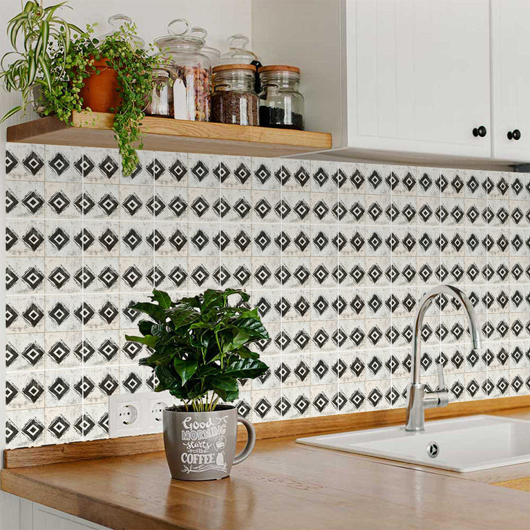 Beige Black Rhombus Rustic Tile Stickers Transform Your Kitchen With DIY Peel And Stick Backsplash- The Classic Look Bring Back Retro Model - R203