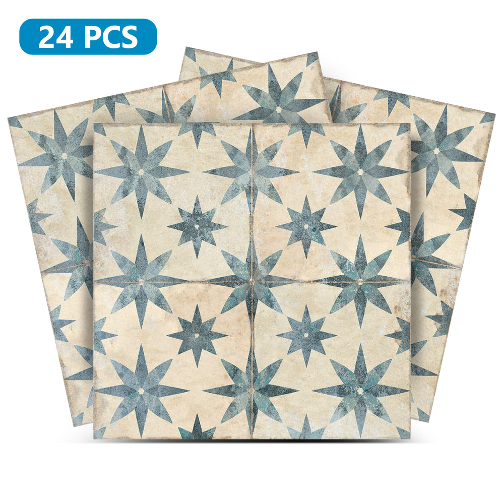 Green Stars Pattern Vintage Home Background Peel And Stick Tile Stickers Easy Installation Model - R204