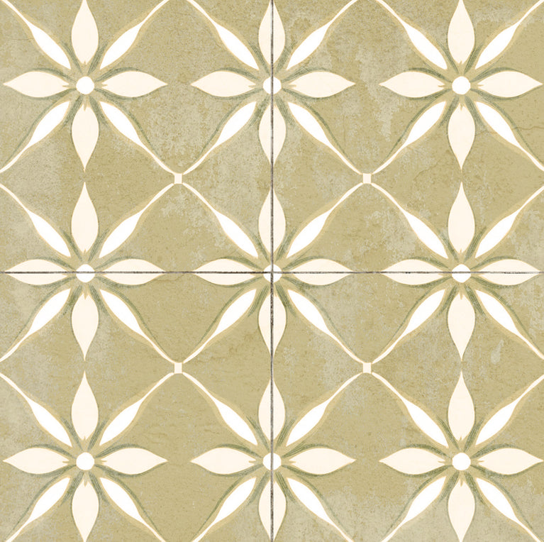 Grey Gold Yellow Vintage Peel And Stick Tile Stickers White Flower Pattern Model - R278