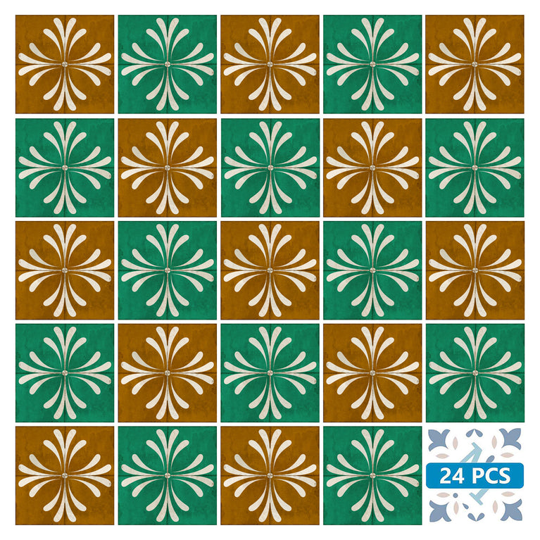 Green and Brown Vintage Flower Design for kitchen renovation Tile Stickers Model - R305