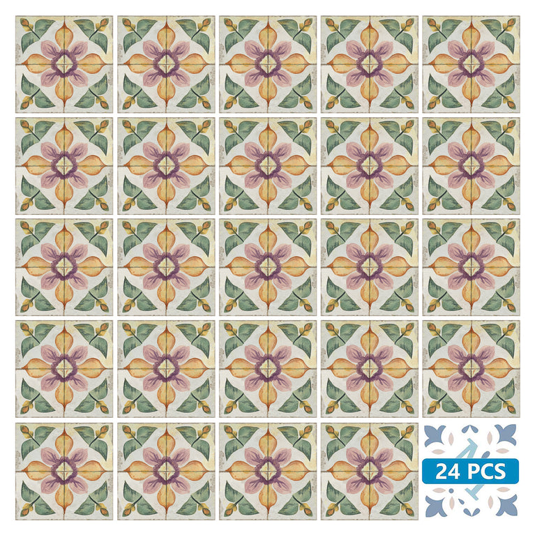 Rustic Flower Oramge Purple Backsplash for kitchen tiles makeover easy to install Model - R341