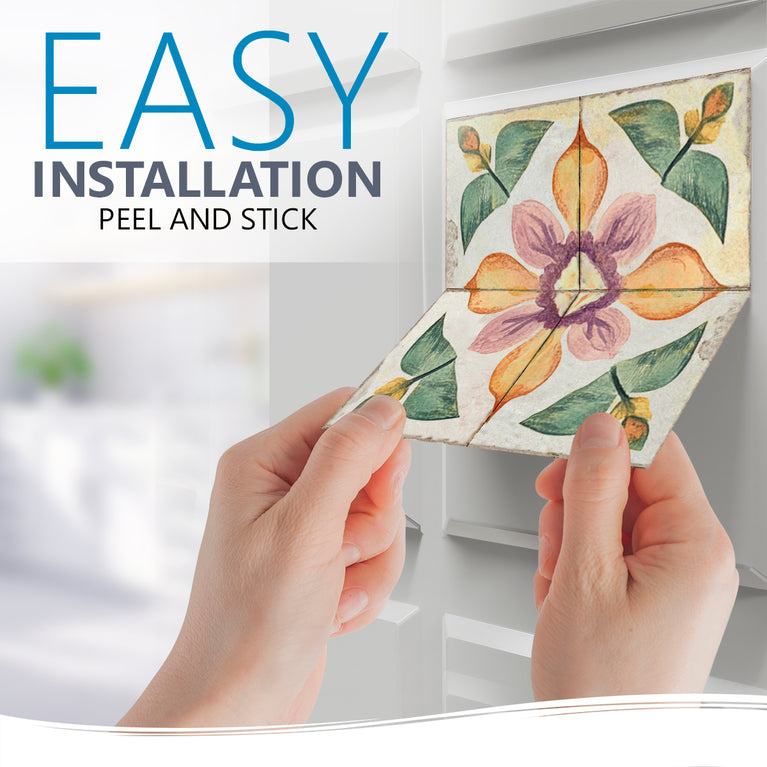 Rustic Flower Oramge Purple Backsplash for kitchen tiles makeover easy to install Model - R341
