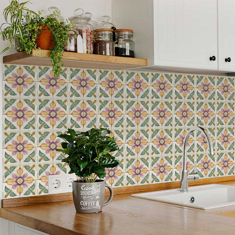 Rustic Flower Oramge Purple Backsplash for kitchen tiles makeover easy to install Model - R341