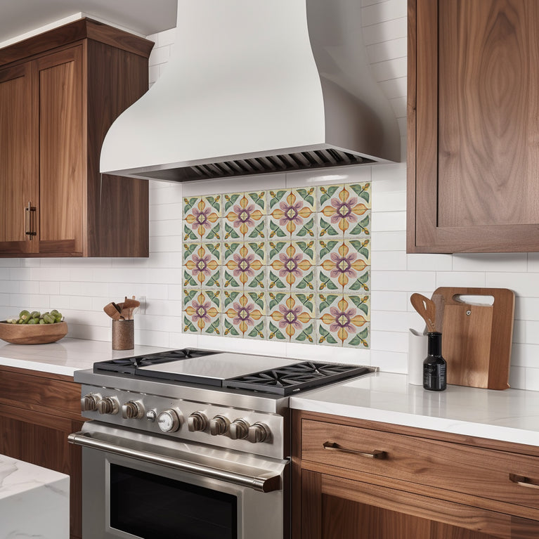 Rustic Flower Oramge Purple Backsplash for kitchen tiles makeover easy to install Model - R341
