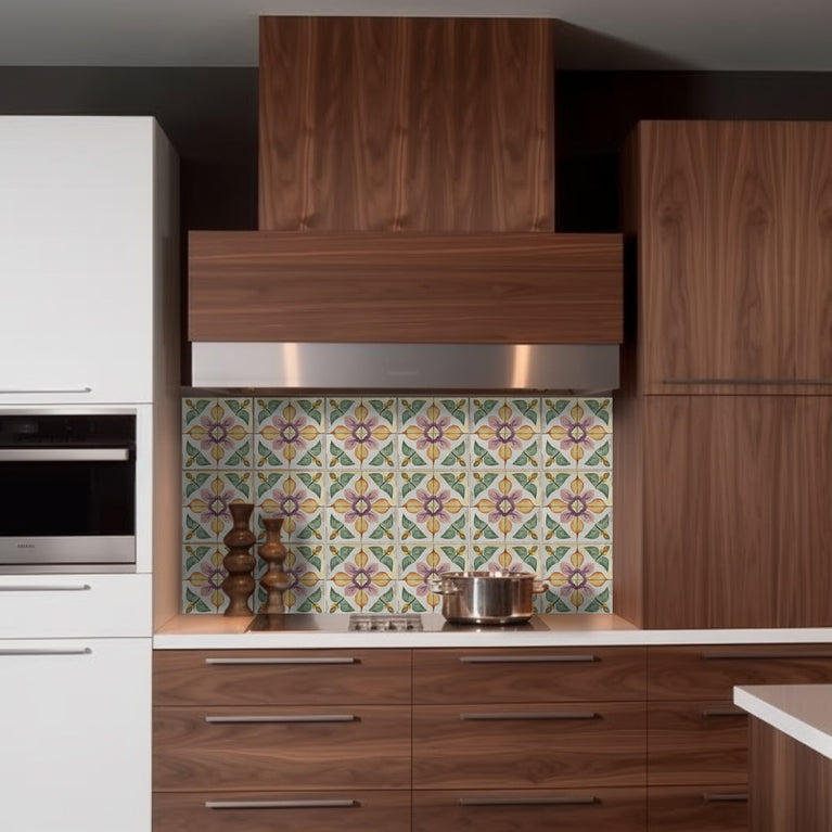 Rustic Flower Oramge Purple Backsplash for kitchen tiles makeover easy to install Model - R341