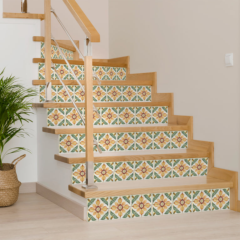 Rustic Flower Oramge Green Backsplash for kitchen tiles makeover easy to install Model - R342