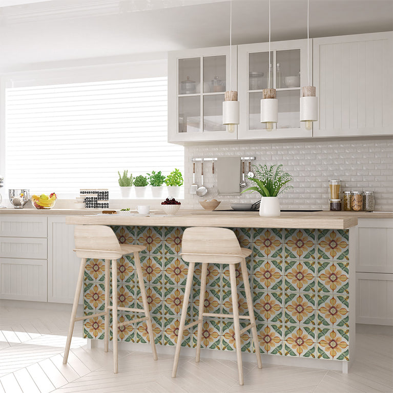 Rustic Flower Oramge Green Backsplash for kitchen tiles makeover easy to install Model - R342