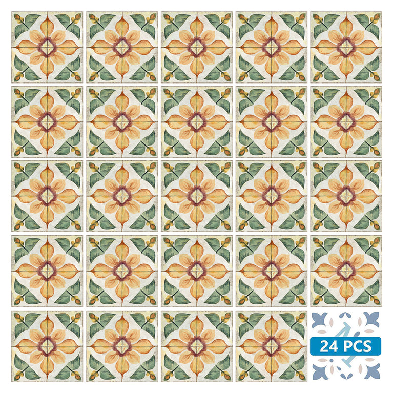 Rustic Flower Oramge Green Backsplash for kitchen tiles makeover easy to install Model - R342