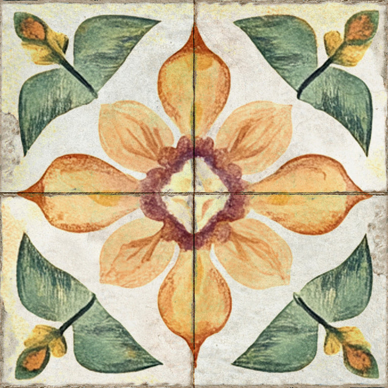 Rustic Flower Oramge Green Backsplash for kitchen tiles makeover easy to install Model - R342