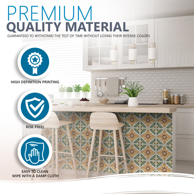Rustic Flower Oramge Green Backsplash for kitchen tiles makeover easy to install Model - R342