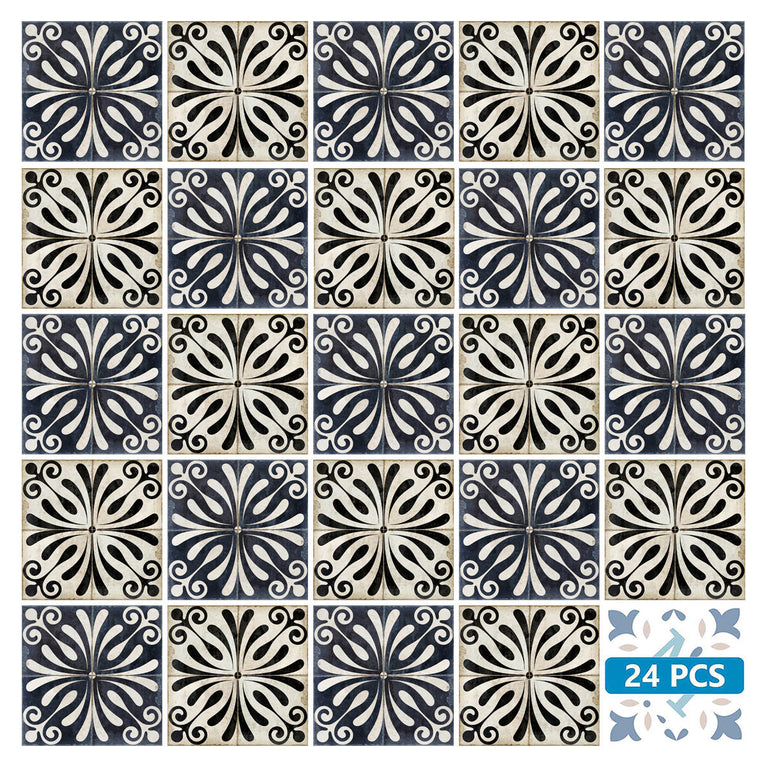 Black And White Flower Design Tile Stickers Model - R378