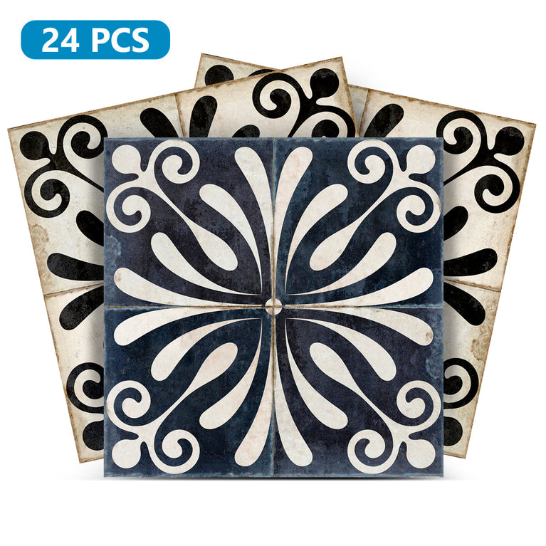 Black And White Flower Design Tile Stickers Model - R378