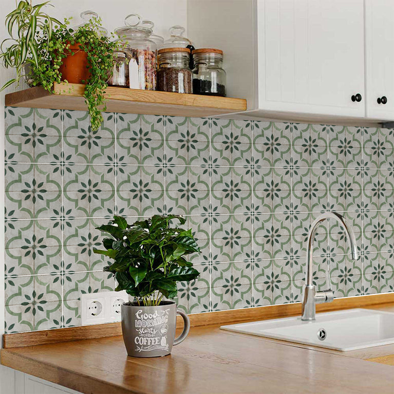 thumbnail image 2 of Tile Stickers Teal Bohemian Style Stick On Tiles PVC Self Adhesive Wall Tiles Waterproof Bathroom Tile Stickers Oil Proof Kitchen Tile Stickers DIY 2 of 12